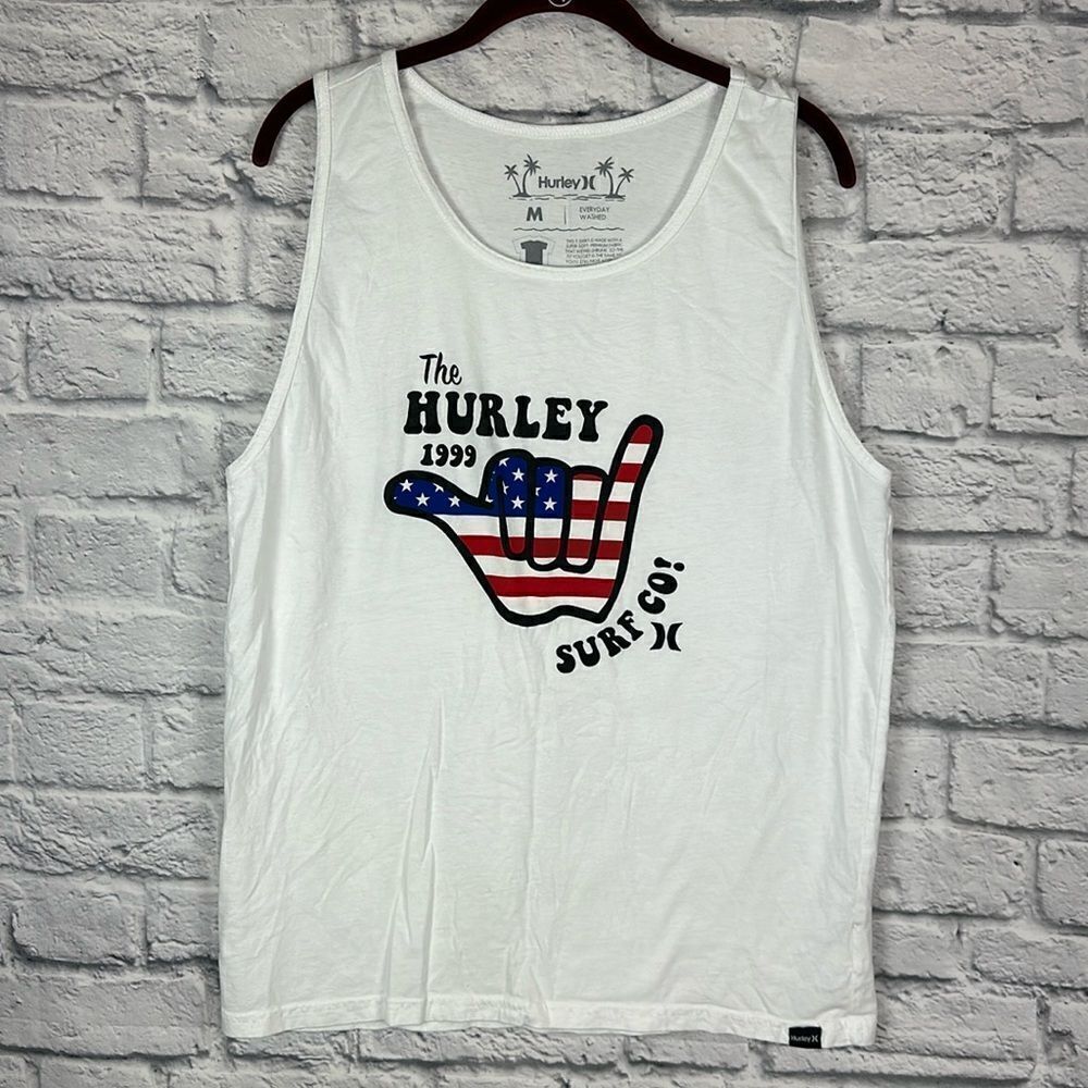 Hurley Men's White Everyday Washed Shaka Stripes Tank Size Medium